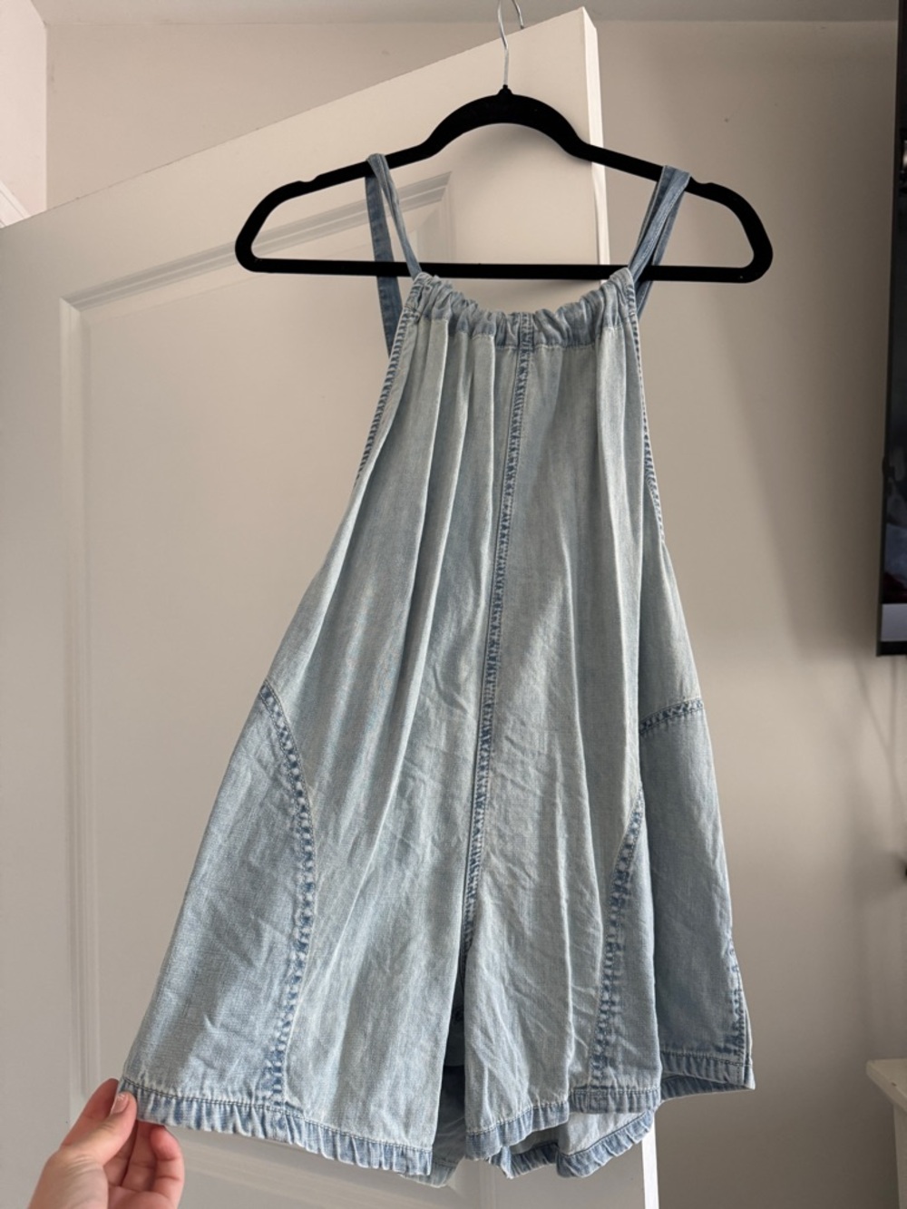We The Free Light Blue Open Back Denim Romper